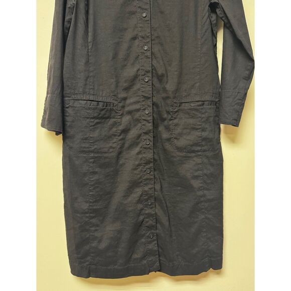 EILEEN FISHER Organic Linen Blend Long Sleeve Shirt Dress Pockets, Black, Sz L - Picture 5 of 8
